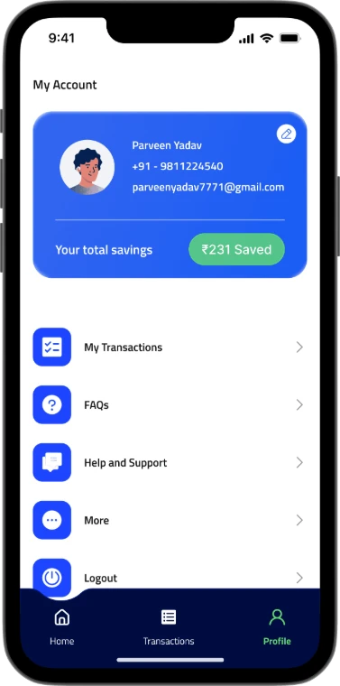 App screen: My account