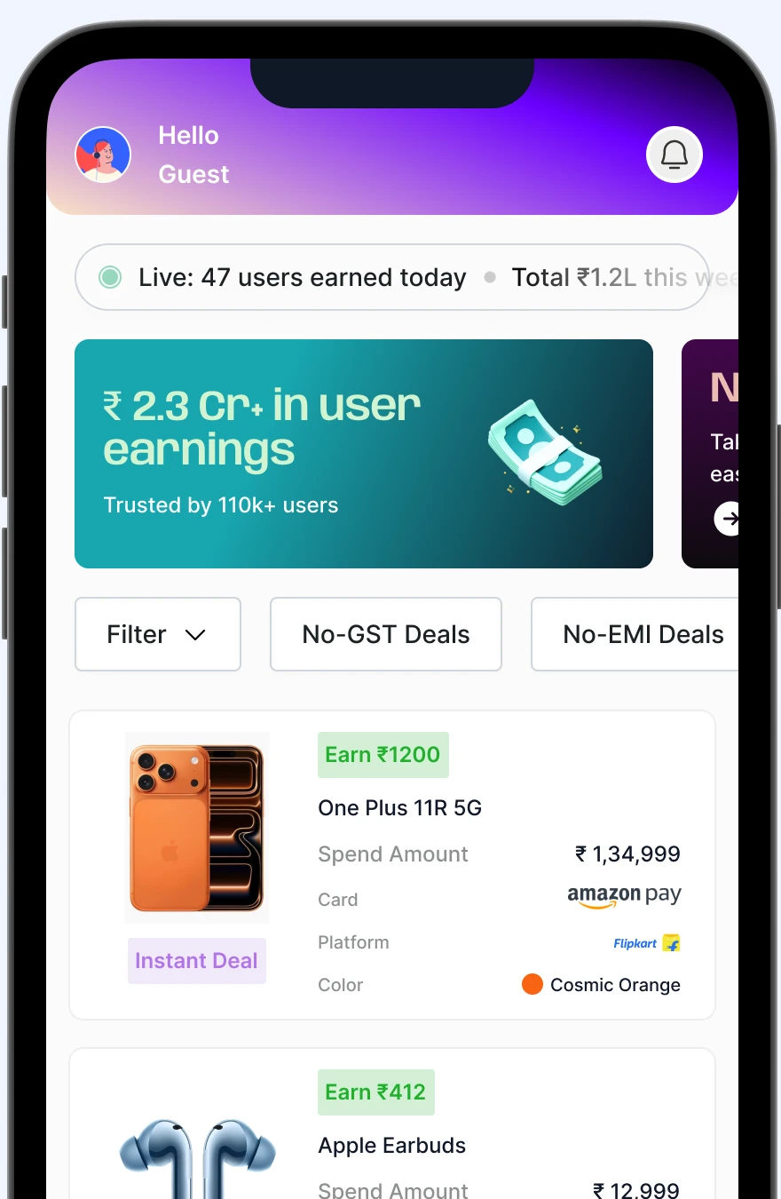 Redesigned home screen with live earnings ticker and trust banner