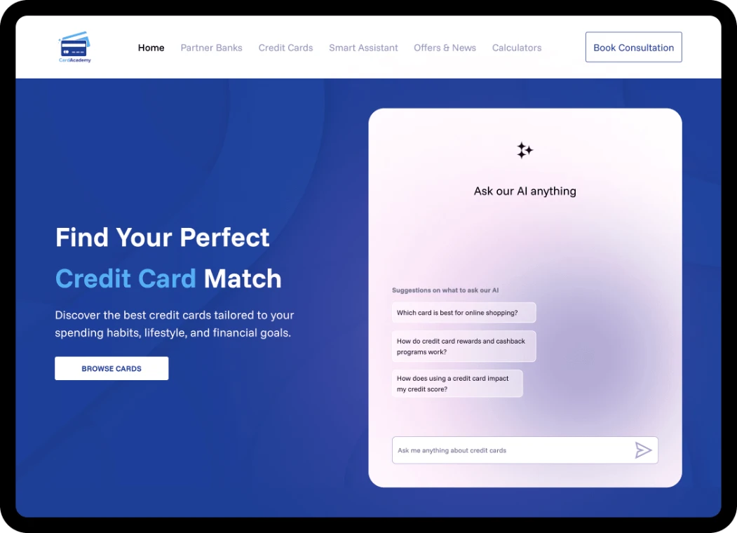 Web screen: Find your card match